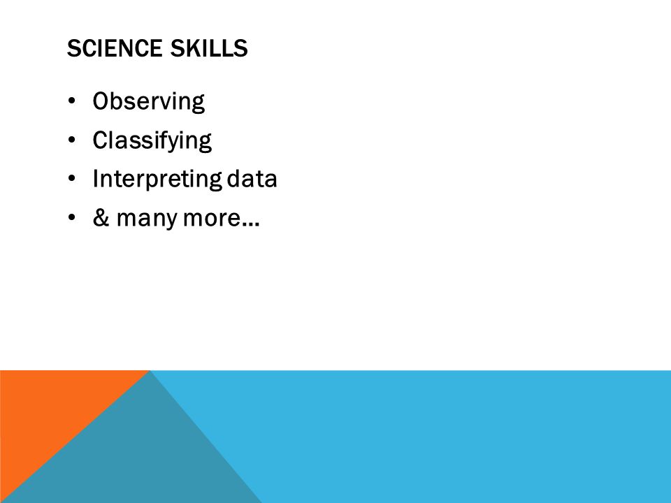 SCIENCE SKILLS Observing Classifying Interpreting data & many more…