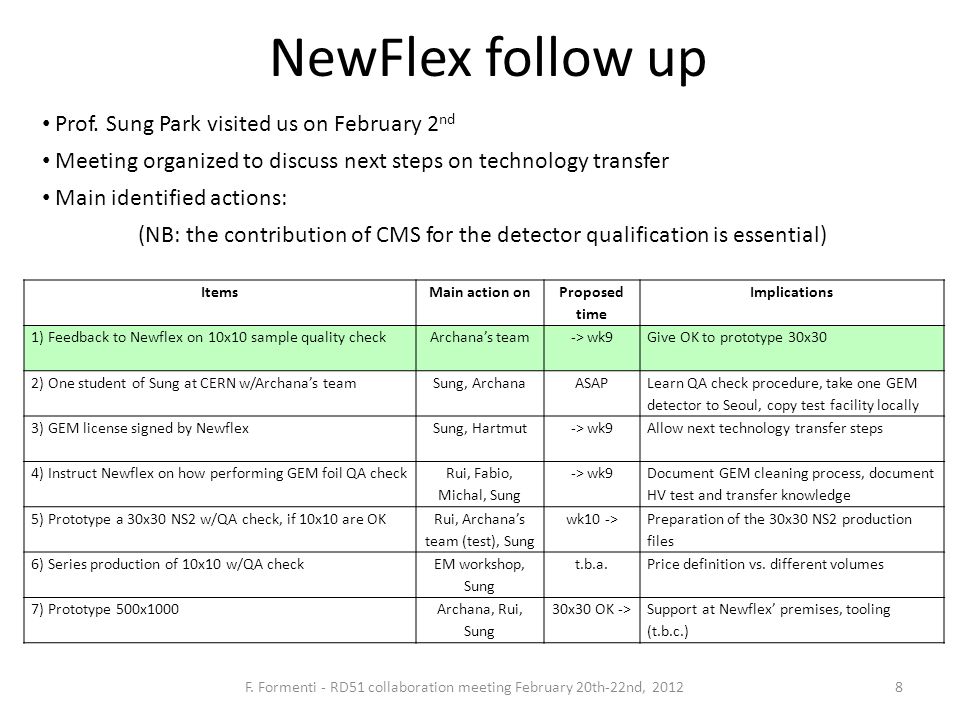 8F. Formenti - RD51 collaboration meeting February 20th-22nd, 2012 NewFlex follow up Prof.