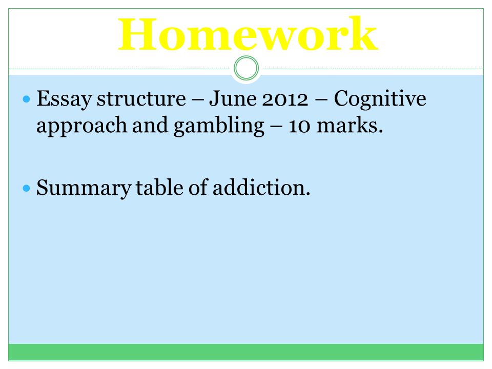 Business Studies Essays Homework Essay Structure June Cognitive Approach And Gambling Marks Research Essay Proposal Sample also Topics For Essays In English Addiction Unit Psya Content The Psychology Of Addictive How To Use A Thesis Statement In An Essay