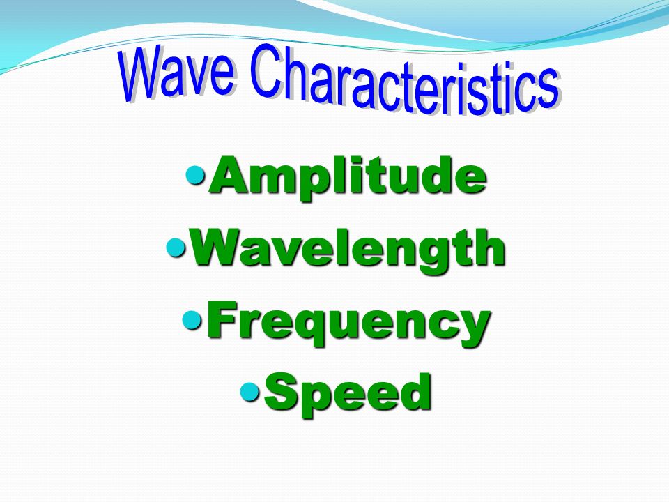 Amplitude Amplitude Wavelength Wavelength Frequency Frequency Speed Speed
