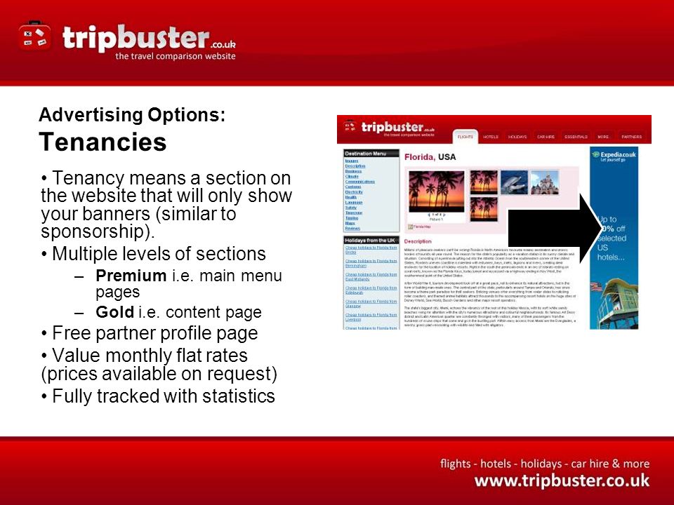 Advertising Options: Tenancies Tenancy means a section on the website that will only show your banners (similar to sponsorship).