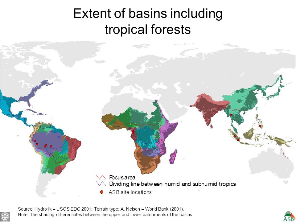 Extent of basins including tropical forests Source: Hydro1k – USGS EDC 2001; Terrain type: A.