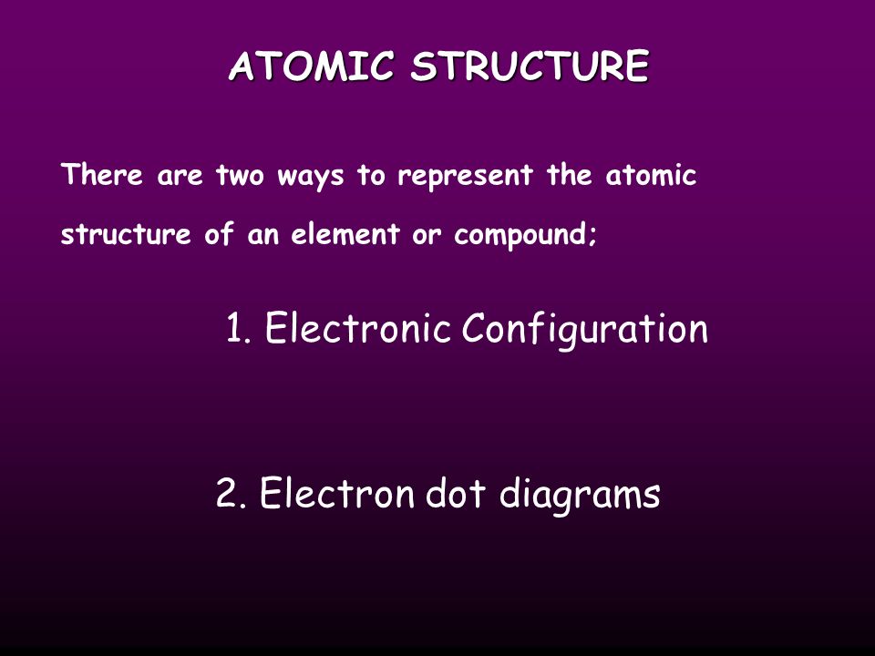 ATOMIC STRUCTURE There are two ways to represent the atomic structure of an element or compound; 1.