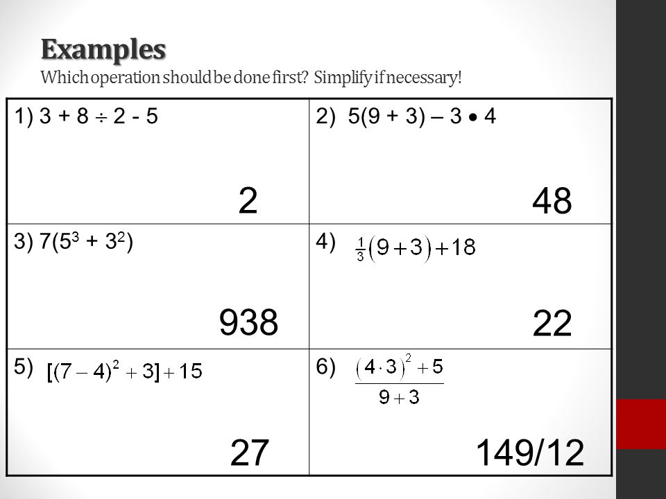 13 Order Of Operations 1 59 3 3 4 3 7
