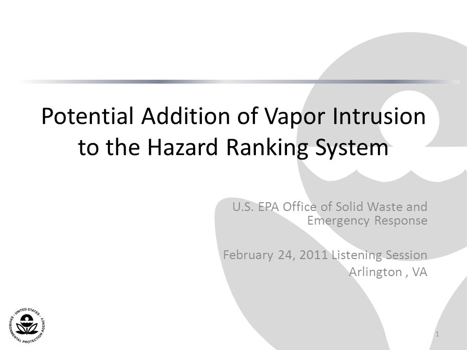 Potential Addition of Vapor Intrusion to the Hazard Ranking System U.S.