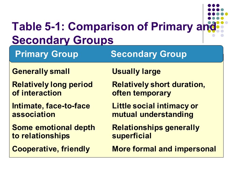 primary and secondary groups