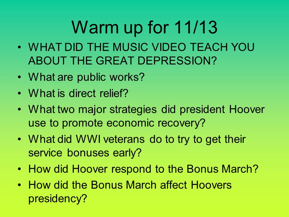 Terms for 11/13 New Deal = Roosevelt's policies to pull USA out of  depression Hundred Days = FDR's first 100 days in office. Passed 15 major  Acts to resolve. - ppt download