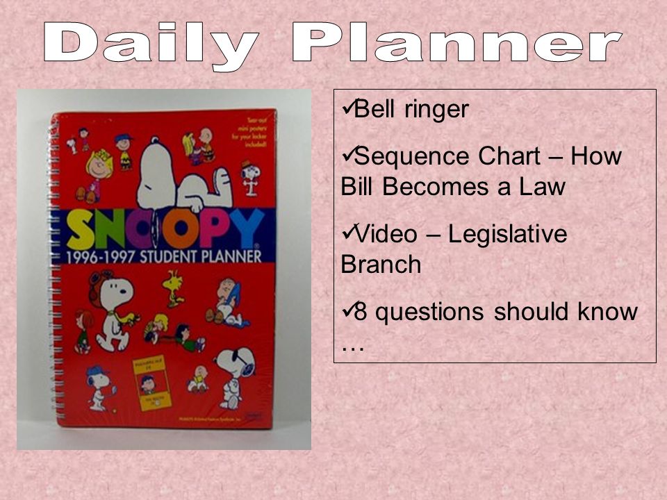 Bell ringer Sequence Chart – How Bill Becomes a Law Video – Legislative Branch 8 questions should know …