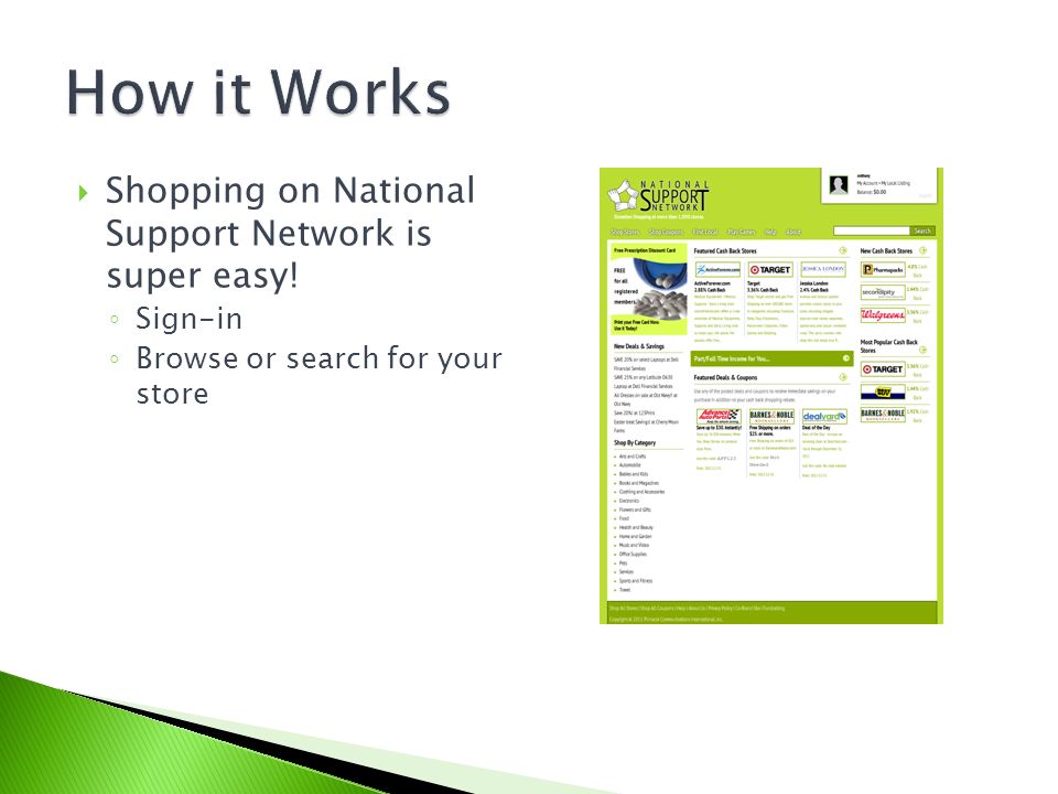  Shopping on National Support Network is super easy! ◦ Sign-in ◦ Browse or search for your store