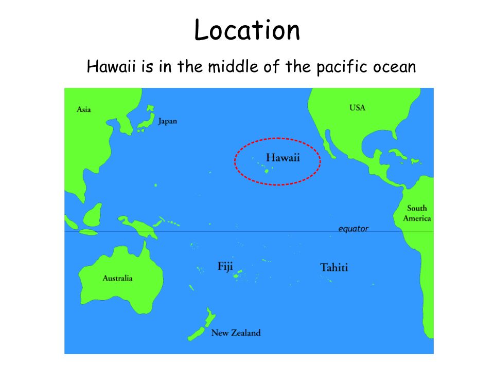 Location Hawaii is in the middle of the pacific ocean."