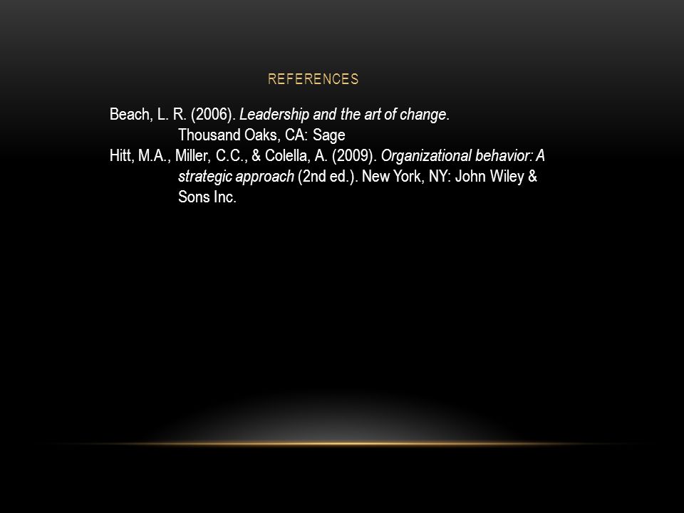 REFERENCES Beach, L. R. (2006). Leadership and the art of change.