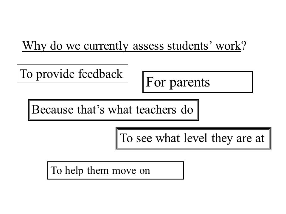 Why do we currently assess students’ work.