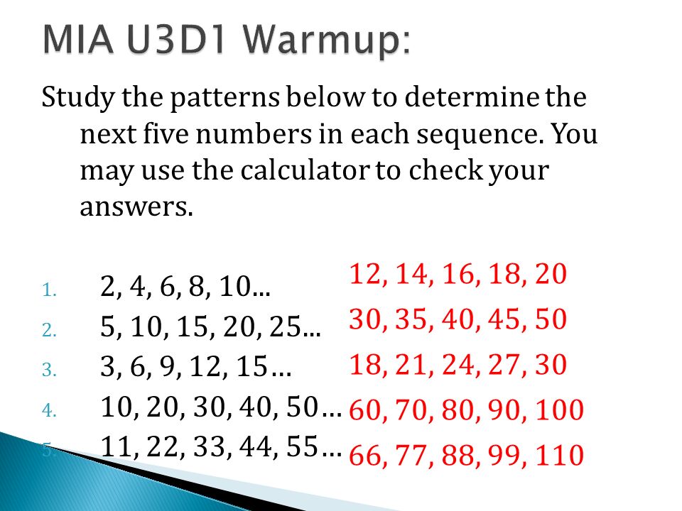 Study The Patterns Below To Determine The Next Five Numbers