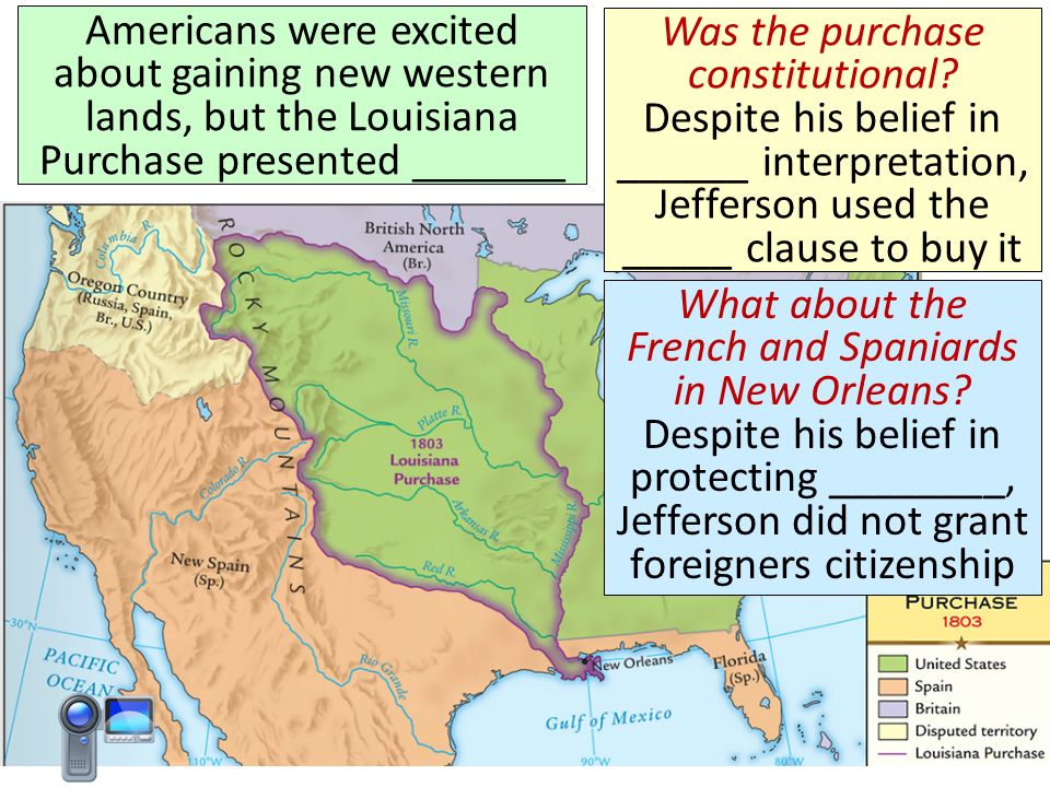 Americans were excited about gaining new western lands, but the Louisiana Purchase presented _______ Was the purchase constitutional.