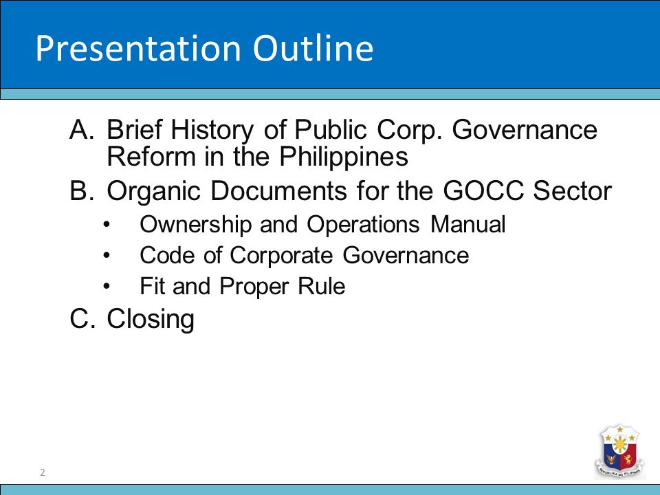 Title Philippine's New Paradigm on Public Corporate Governance 15 ...