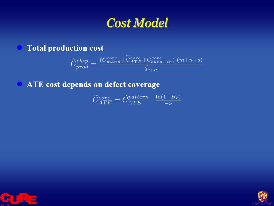 Cost Model Total production cost ATE cost depends on defect coverage
