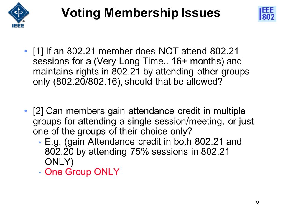 9 Voting Membership Issues [1] If an member does NOT attend sessions for a (Very Long Time..