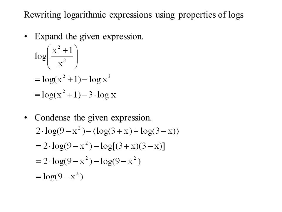 Rewriting logarithmic expressions using properties of logs Expand the given expression.