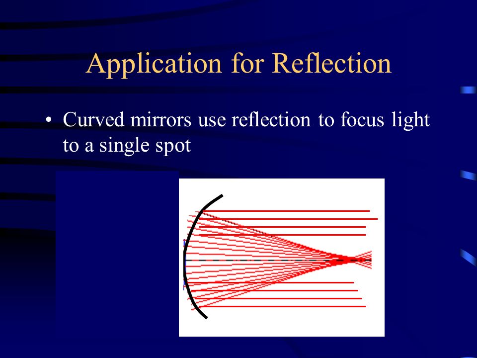 Application for Reflection Curved mirrors use reflection to focus light to a single spot