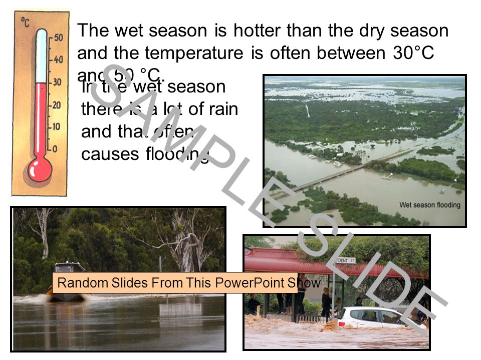 The wet season is hotter than the dry season and the temperature is often between 30°C and 50 °C.