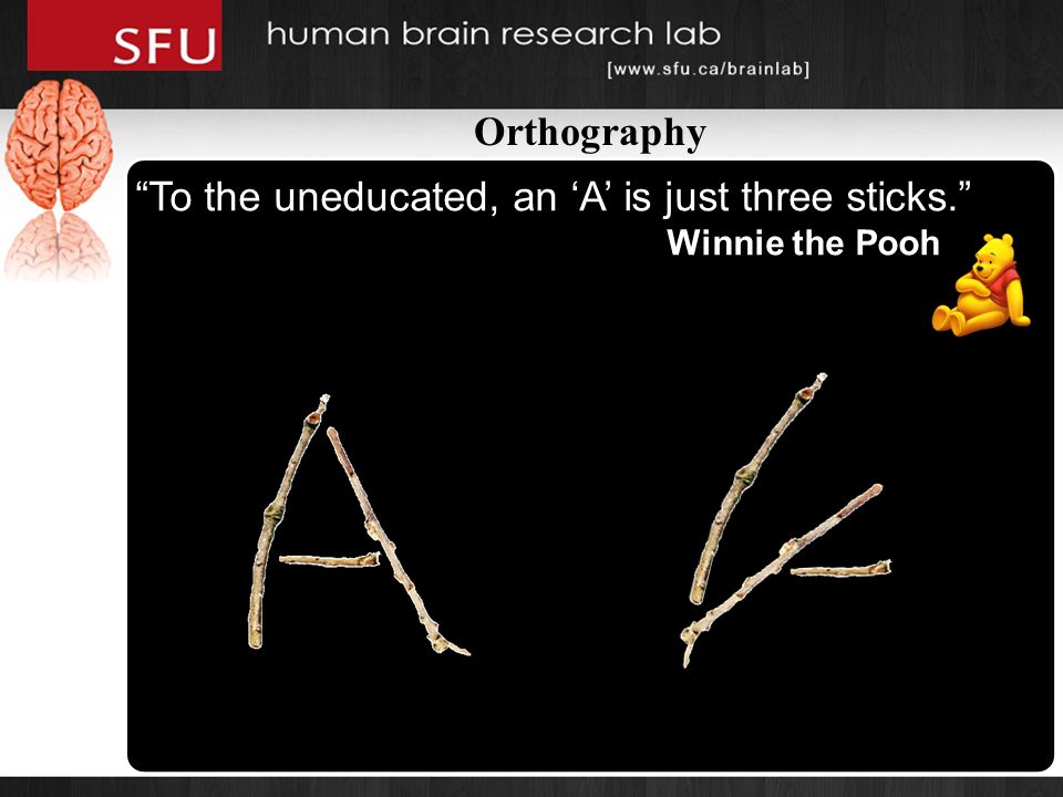 To the uneducated, an ‘A’ is just three sticks. Winnie the Pooh Orthography