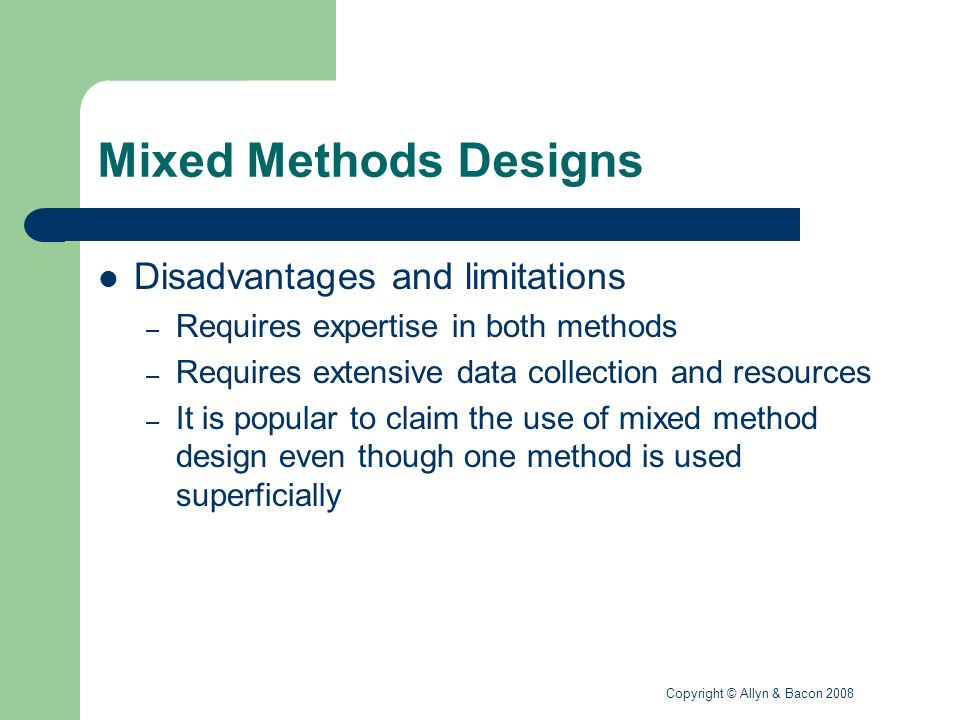 Copyright © Allyn & Bacon 2008 Mixed Method and Action Research Designs  Chapter 12 This multimedia product and its contents are protected under  copyright. - ppt download
