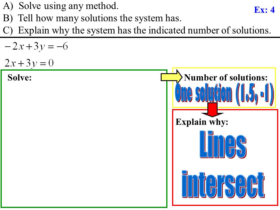 A) Solve using any method. B) Tell how many solutions the system has.