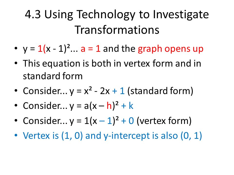 Chapter 4 Quadratics 4 3 Using Technology To Investigate Transformations Ppt Download