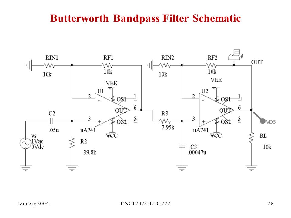 January 2004ENGI 242/ELEC Butterworth Bandpass Filter Schematic