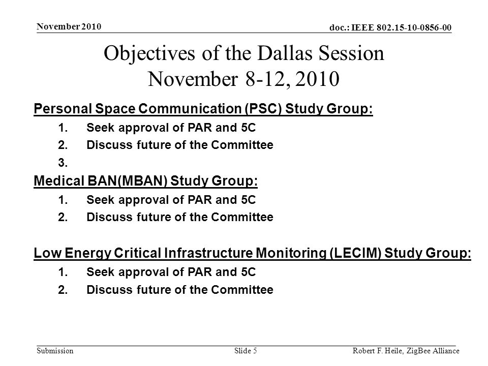 doc.: IEEE Submission November 2010 Robert F.