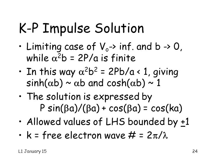 L1 January 1524 K-P Impulse Solution Limiting case of V o -> inf.