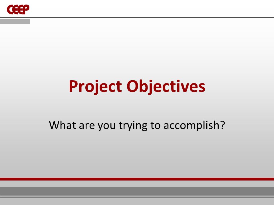 Project Objectives What are you trying to accomplish