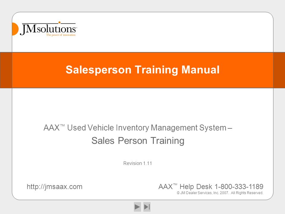 Salesperson Training Manual Aax Used Vehicle Inventory