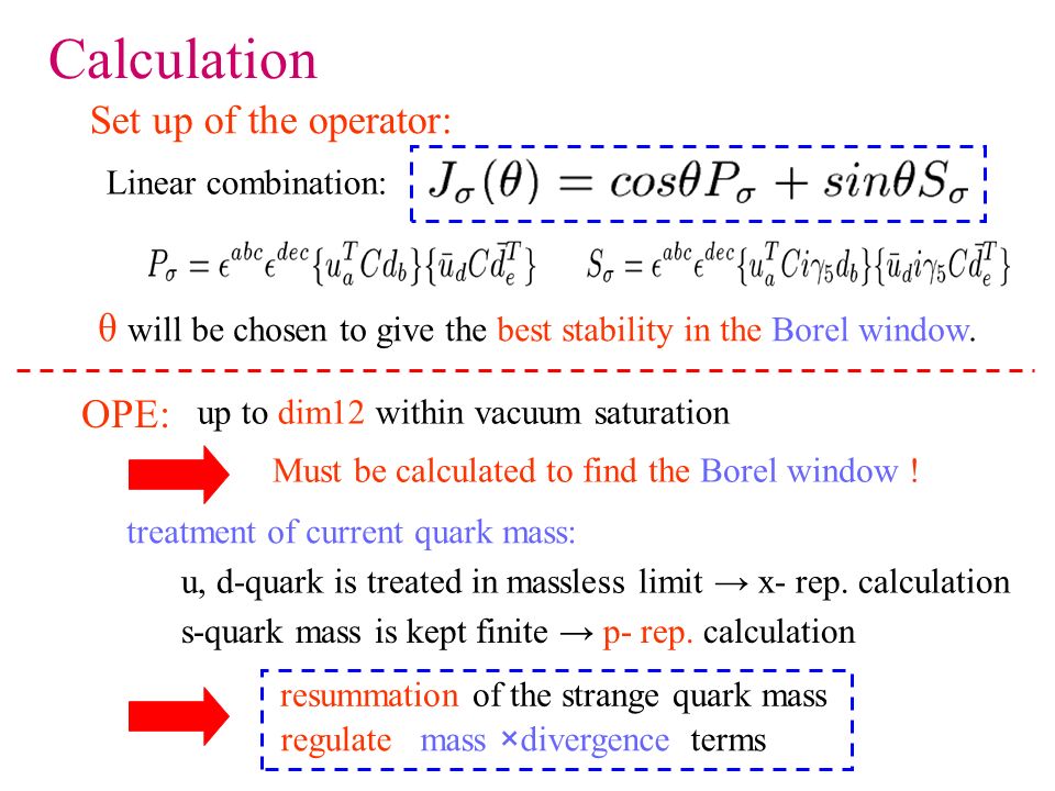 Calculation Linear combination: θ will be chosen to give the best stability in the Borel window.