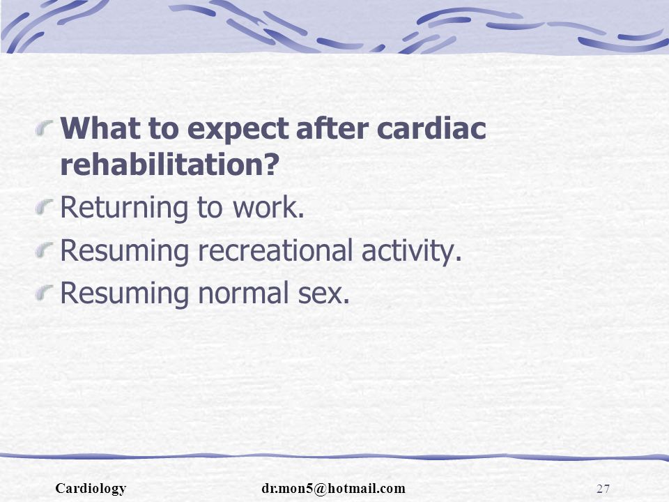 What to expect after cardiac rehabilitation. Returning to work.