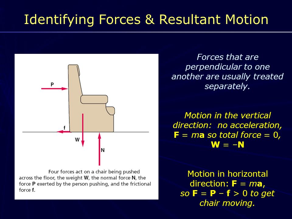 Identifying Forces & Resultant Motion Forces that are perpendicular to one another are usually treated separately.