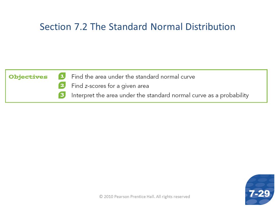© 2010 Pearson Prentice Hall. All rights reserved Section 7.2 The Standard Normal Distribution 7-29
