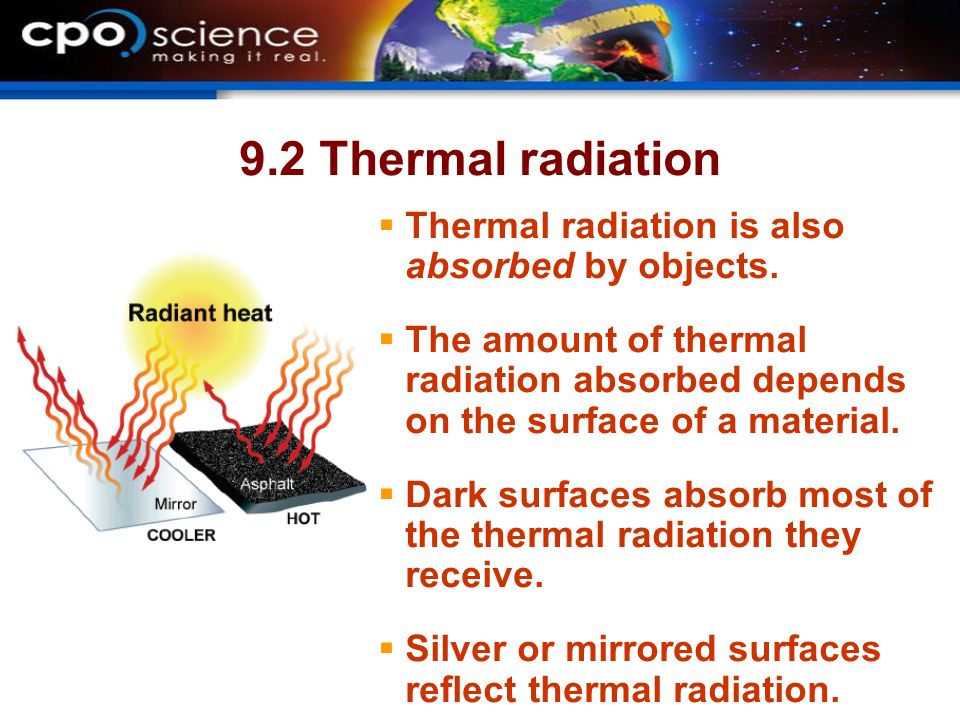 9.2 Thermal radiation  Thermal radiation is also absorbed by objects.