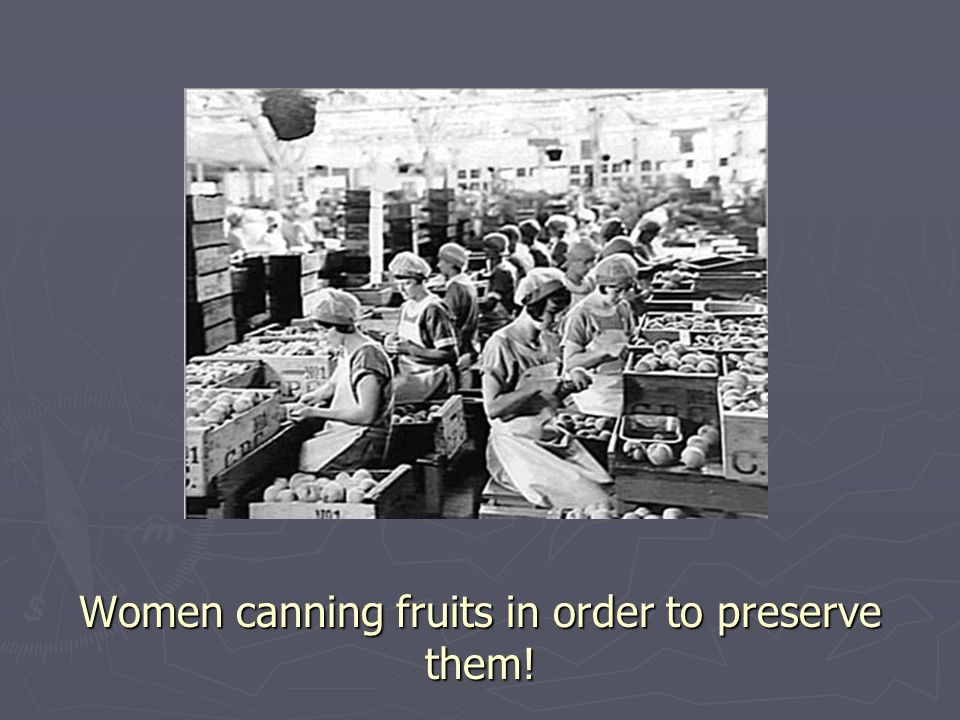 Women canning fruits in order to preserve them!