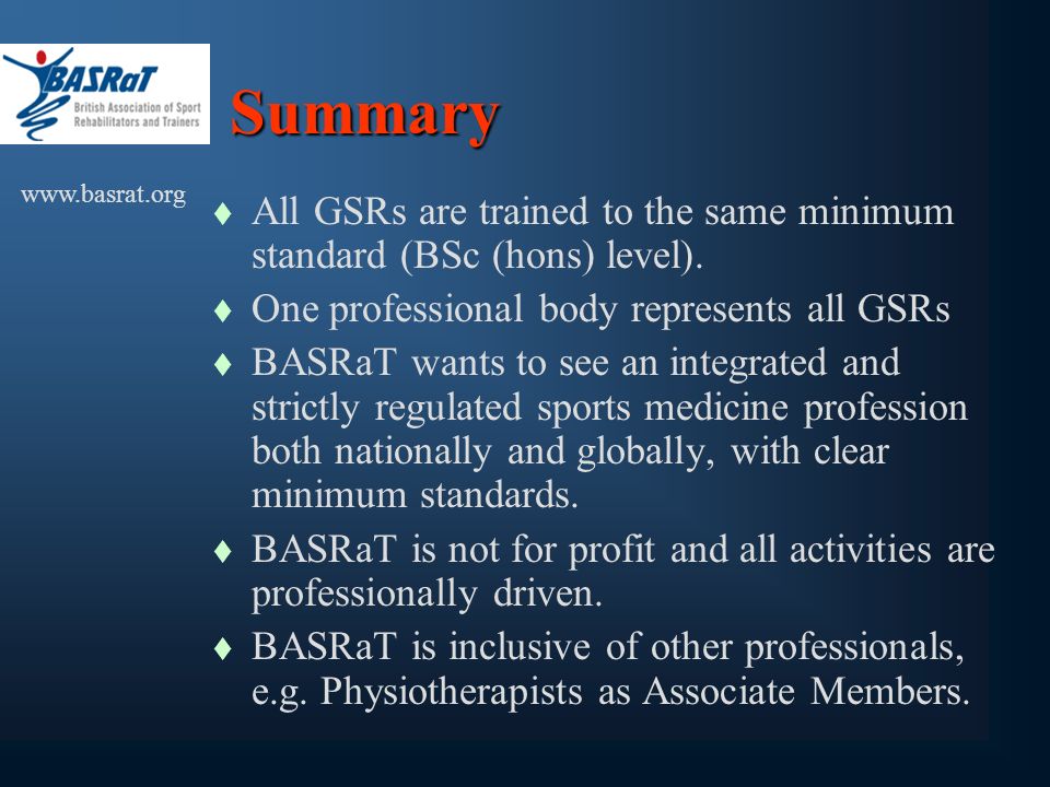 British Association of Sport Rehabilitators and Trainers Steve Aspinall  Chairman. - ppt download