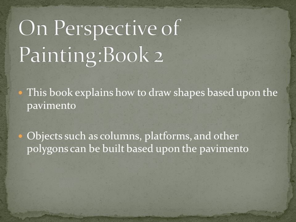 This book explains how to draw shapes based upon the pavimento Objects such as columns, platforms, and other polygons can be built based upon the pavimento