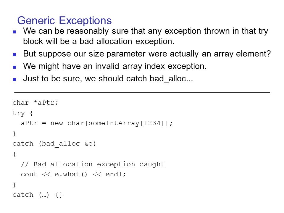 Lecture 16 Exceptions II (and Interfaces). Exceptions and Inheritance Last  lecture, we found out that when an exception is thrown there is no attempt.  - ppt download
