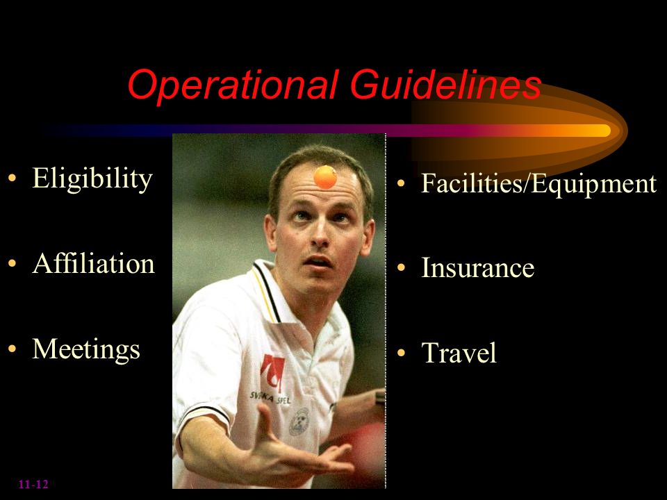 11-12 Operational Guidelines Eligibility Affiliation Meetings Facilities/Equipment Insurance Travel