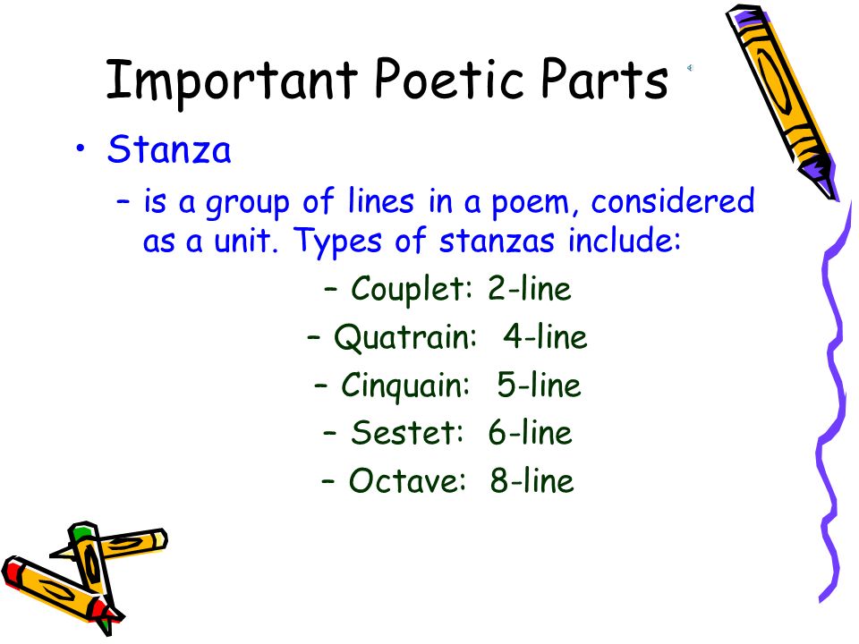 Poetry- –one of three types of literature, others being prose and drama.