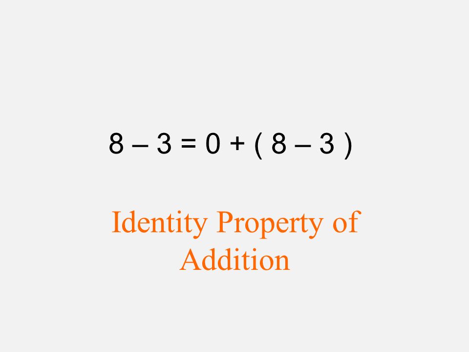 8 – 3 = 0 + ( 8 – 3 ) Identity Property of Addition