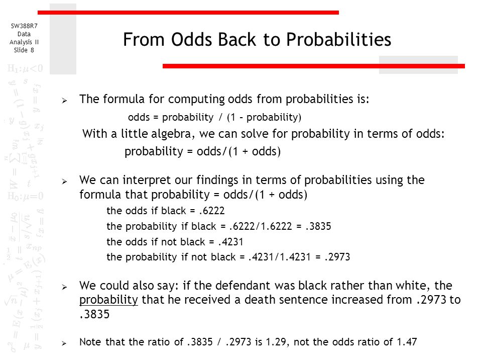 Sw318 Social Work Statistics Slide 1 Logistic Regression And Odds Ratios Example Of Odds Ratio Using Relationship Between Death Penalty And Race Ppt Download Sw318 Social Work Statistics Slide 1 Logistic Regression And Odds Ratios Example Of Odds Ratio Using Relationship Between Death Penalty And Race Ppt Download