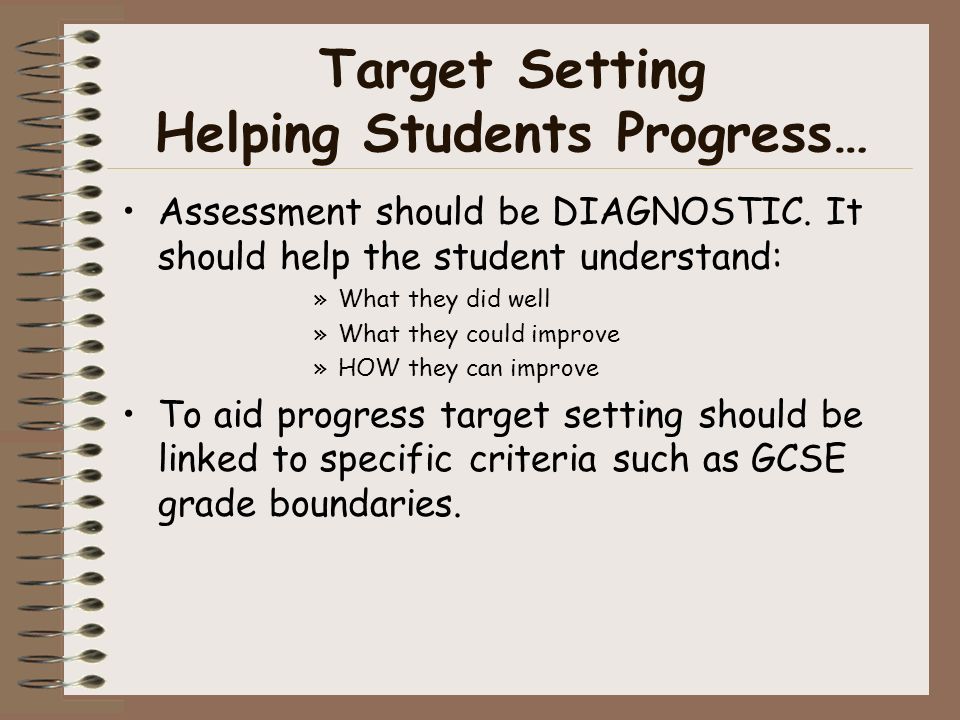 Target Setting Helping Students Progress… Assessment should be DIAGNOSTIC.