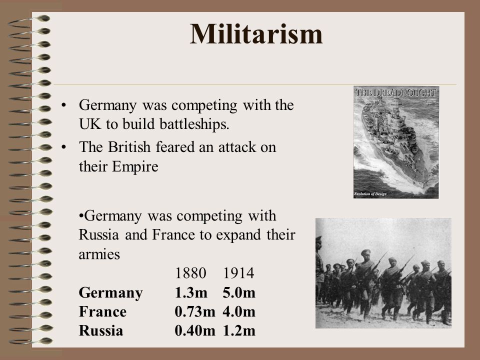 Causes of WW1 M. A. N. I. A. C. S. Militarism 1. Building up armed forces getting ready for war 2.Glorification of the military 3.Increase in military. - ppt download