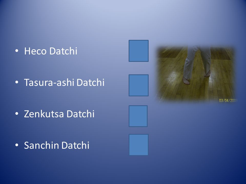 Heco Datchi Tasura-ashi Datchi Zenkutsa Datchi Sanchin Datchi