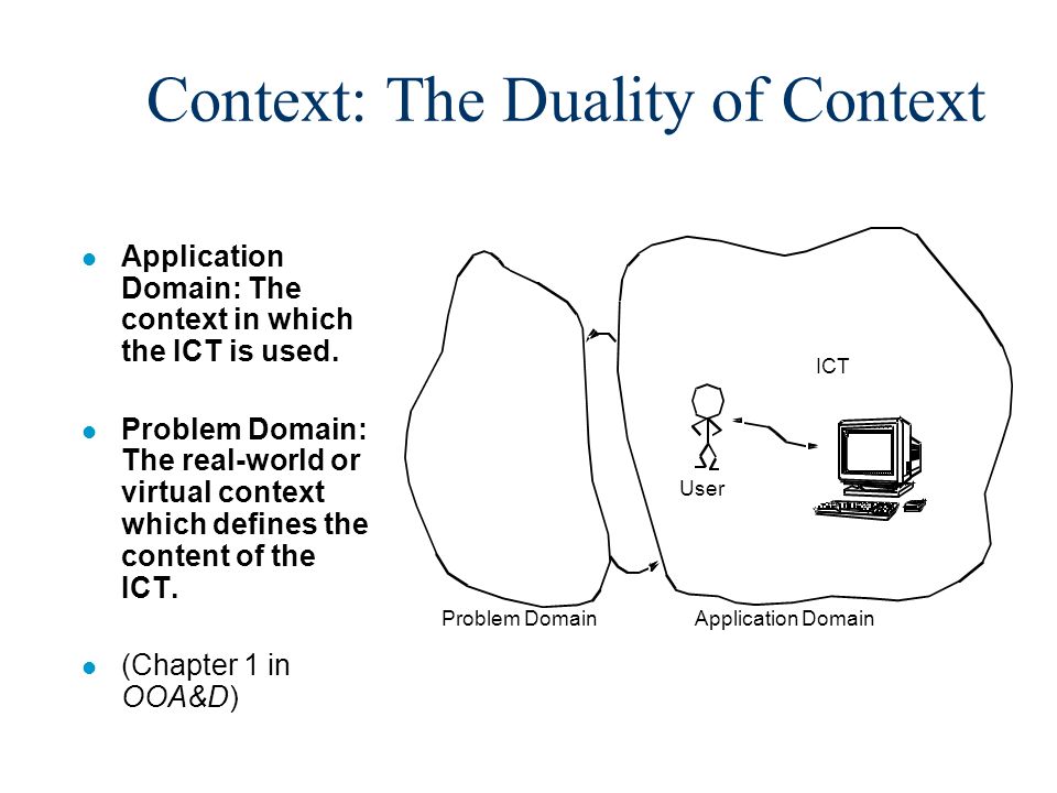 Context: The Duality of Context l Application Domain: The context in which the ICT is used.